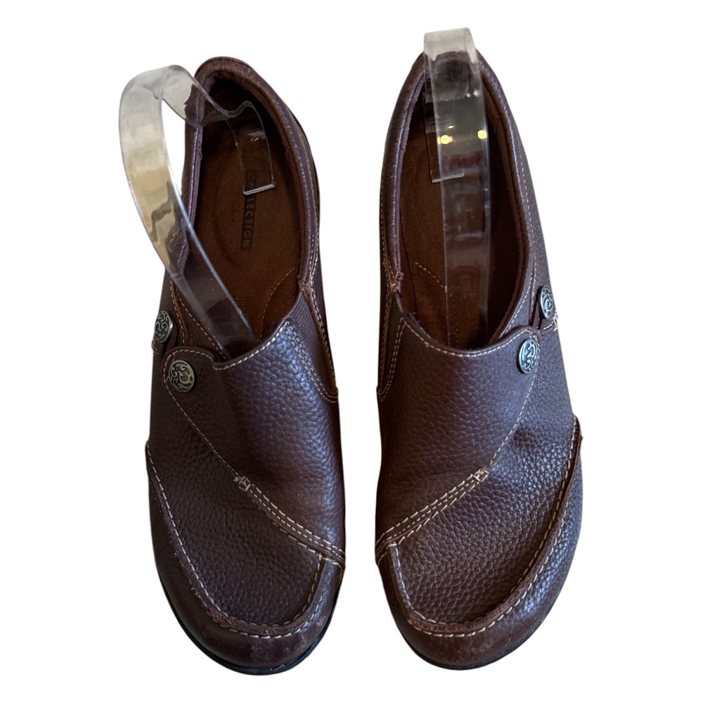 Clarks Collection Ashland‎ Lane Leather Button Loafers Womens Slip On Size 10